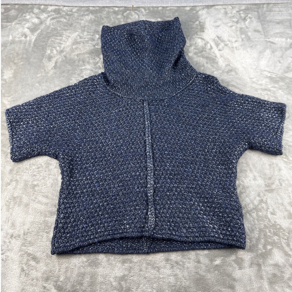 Maria Bellentani Sweater Womens M Cowl Neck Navy Blue Textured Knit EUC